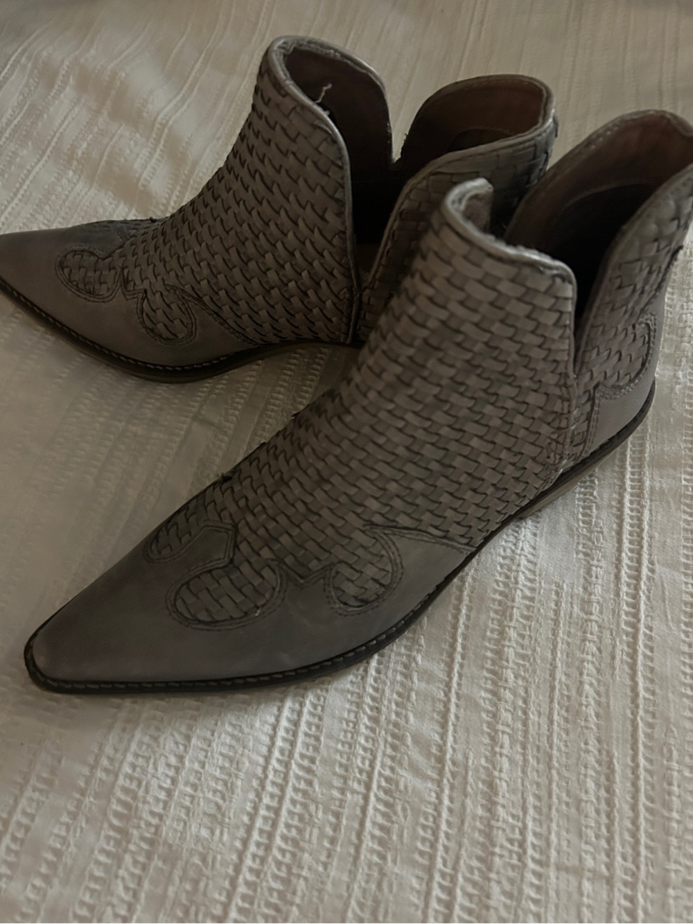 Women’s Woven Leather Ankle Boots in Gray